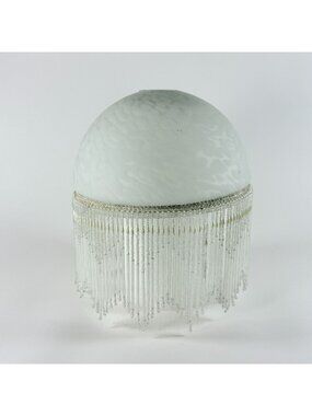 Glass Beaded Fringe Lamp Shade Replacement White Mottled Frosted Round